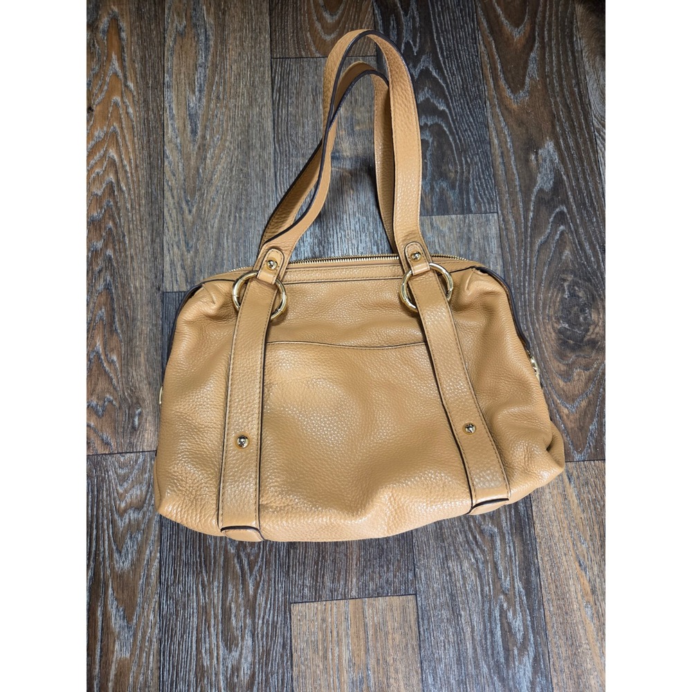 Michael Kors Fulton Shoulder Bag Pebbled Leather Tan Gold Hardware Tote - Picture 3 of 9